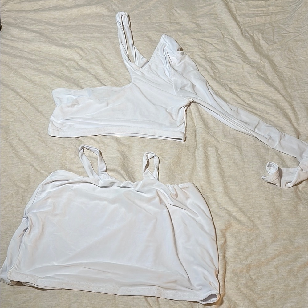 White Two-Piece Crop Top Set